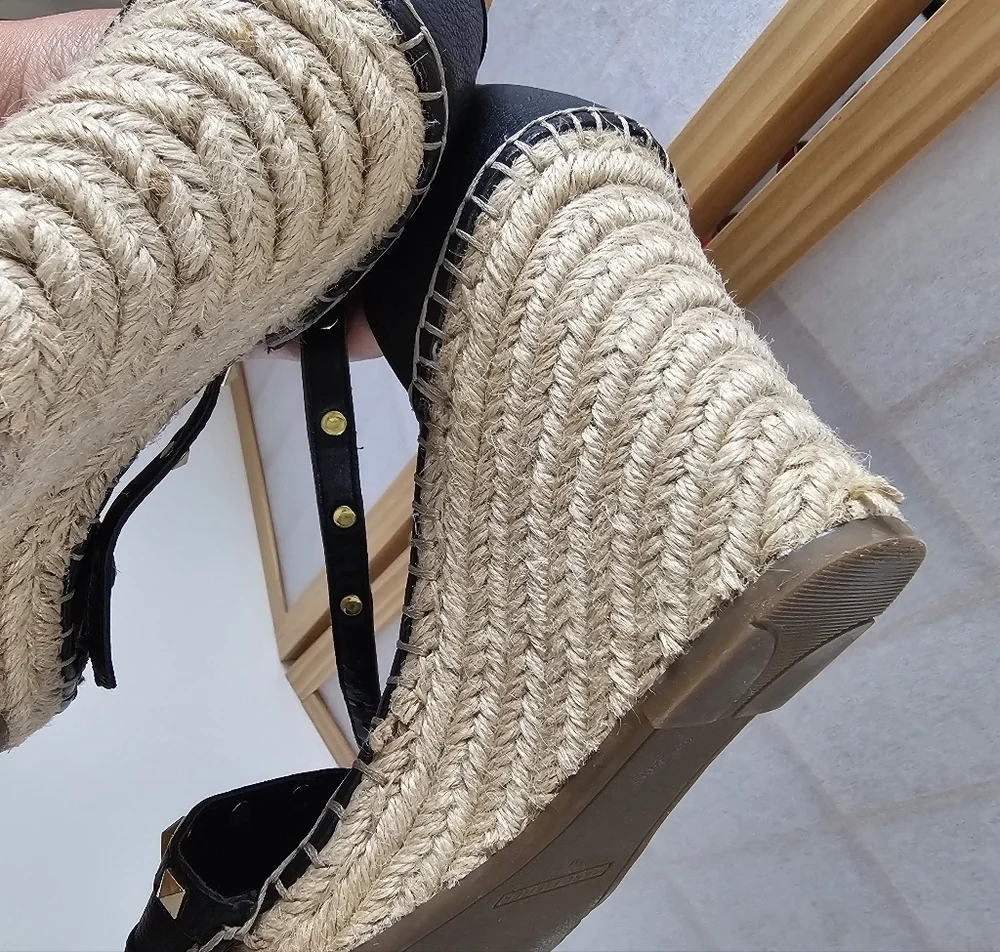 Black Studded Espadrille Wedge sandals